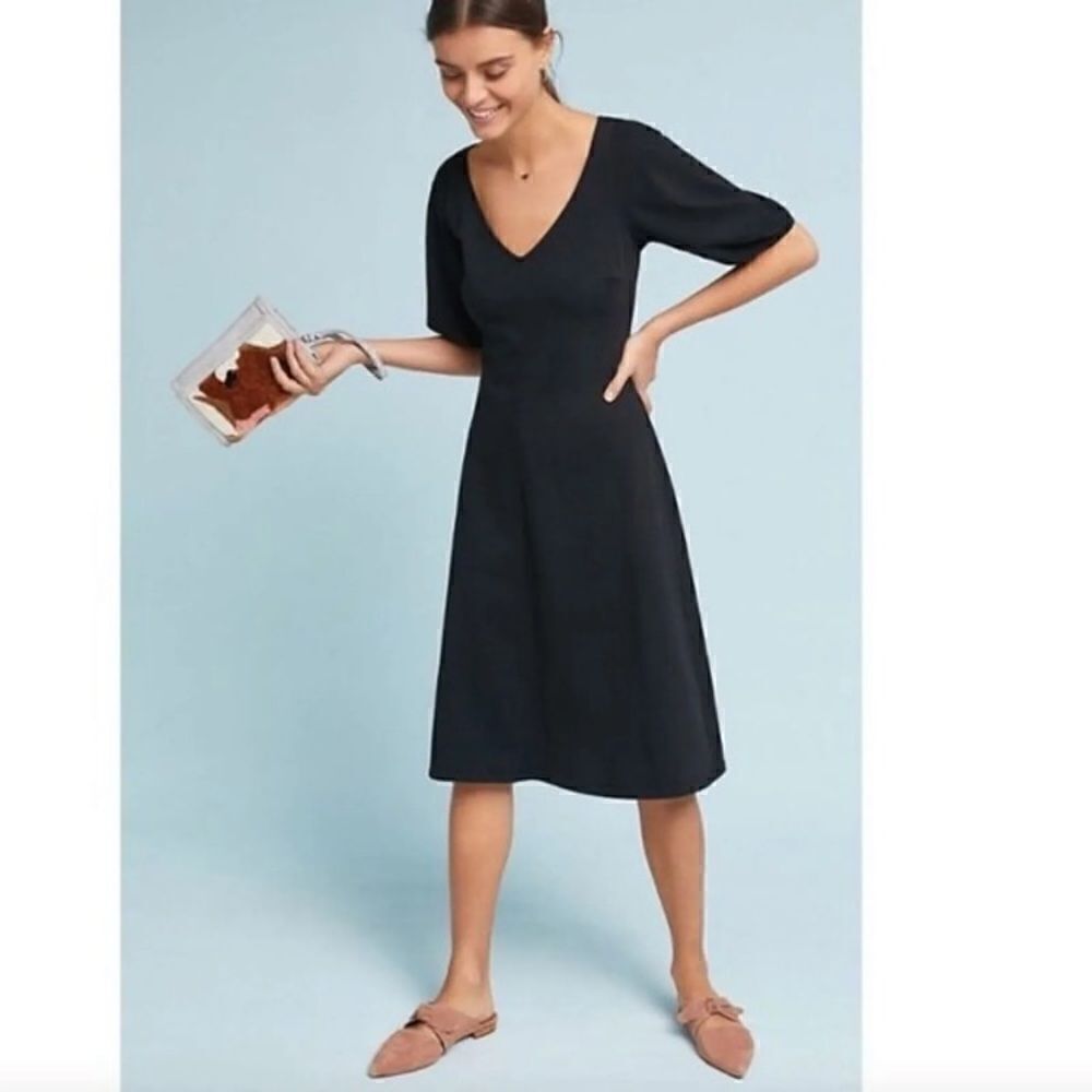 Velvet by Graham and Spencer for Anthropologie Black Puff Sleeve Dress